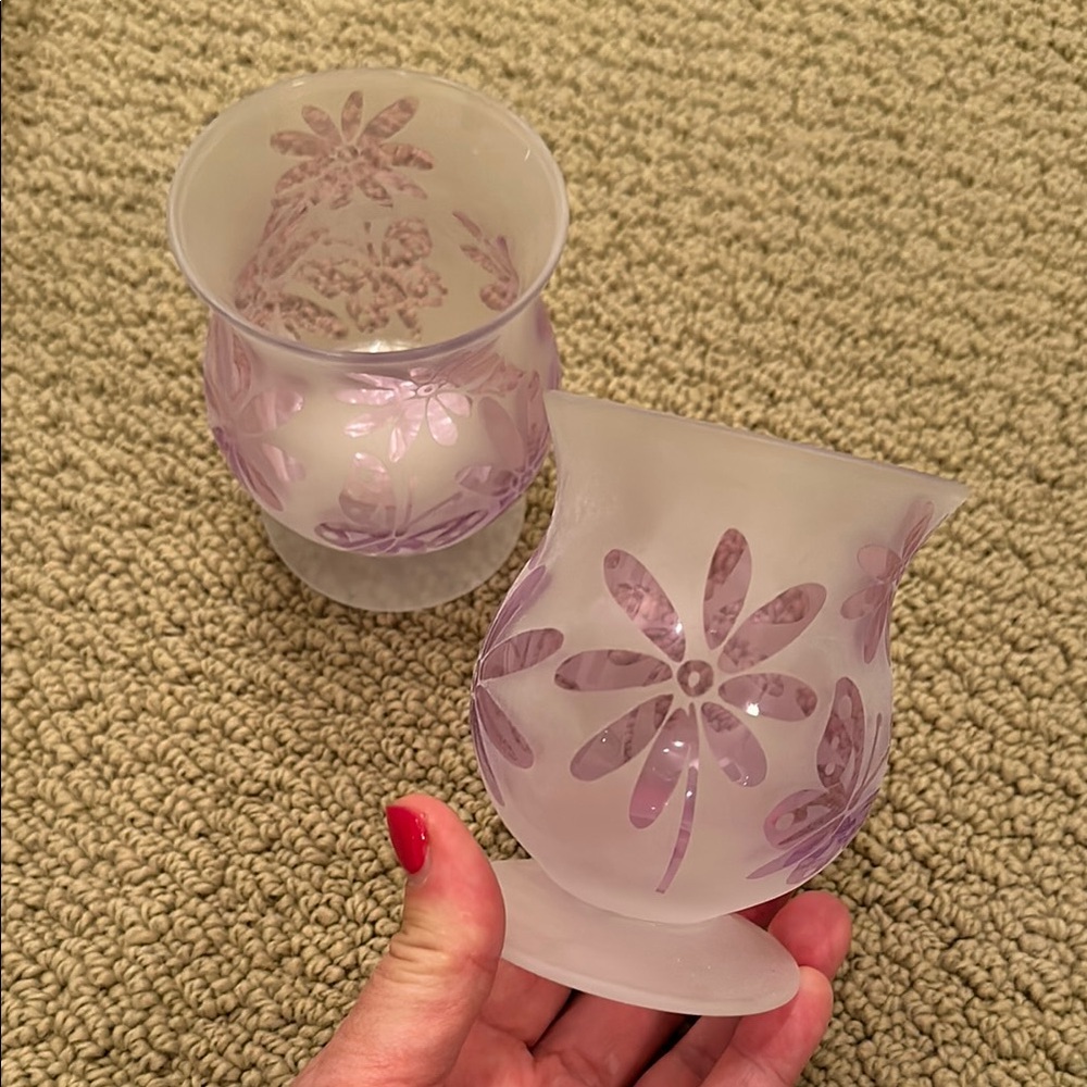 Lenox Crystal Lavender Butterflies Votives, set of 2.  Never used